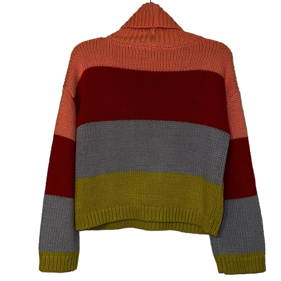 Lulus Color Me Cozy Pink Multi Color Block Turtleneck Sweater Sz S - Picture 10 of 13